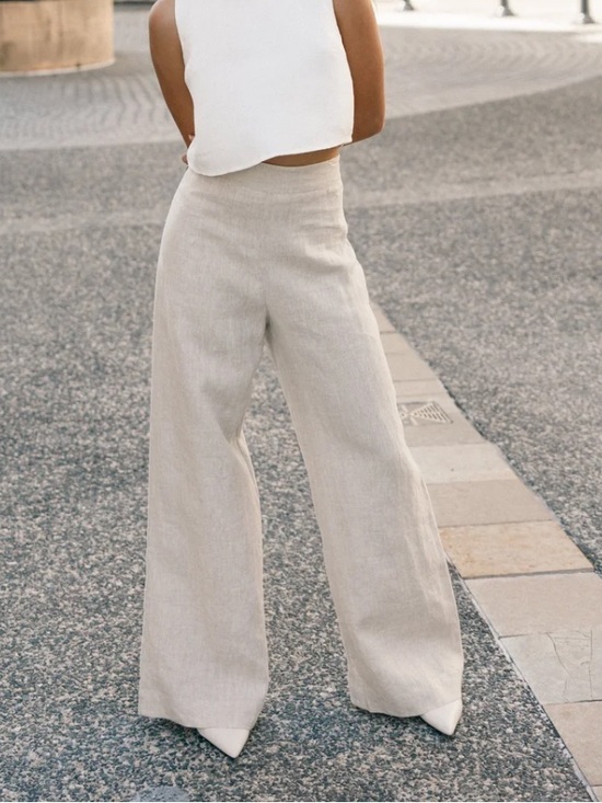 Petal & Pup Pants - Petal & Pup Devlin Wide Leg Linen Pant Trousers NWT High Waisted Size 12 Beige